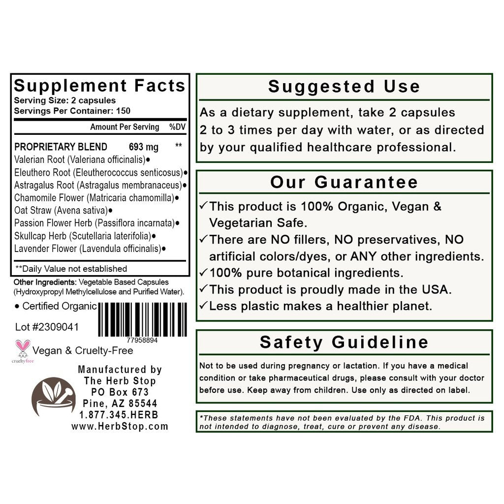Tranquil Capsules Label - Back
