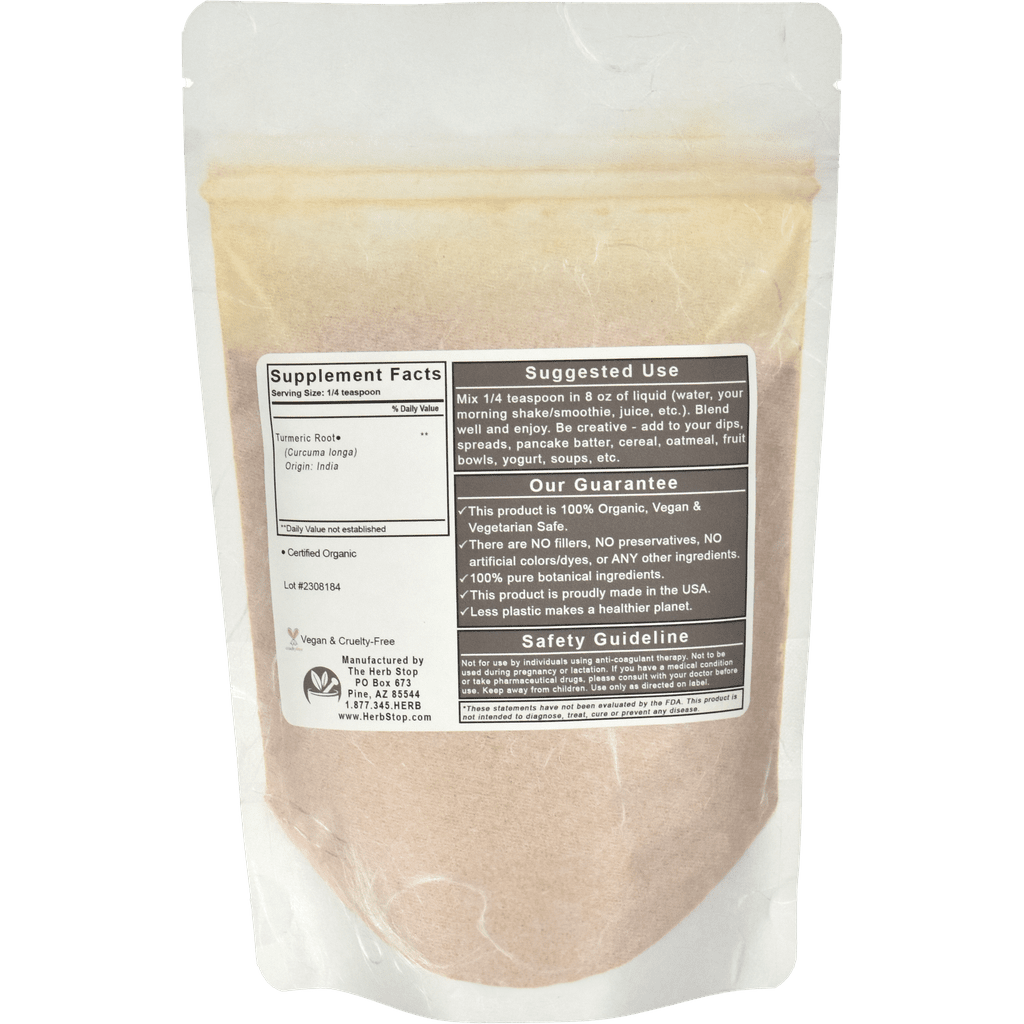 Organic Turmeric Root Powder Bag Back