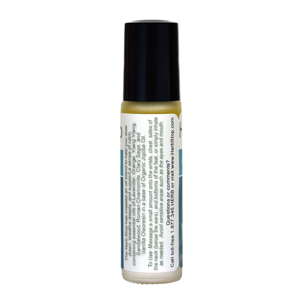 Vagus Vacation Aromatherapy Roll-on bottle with black cap and white label on a white background