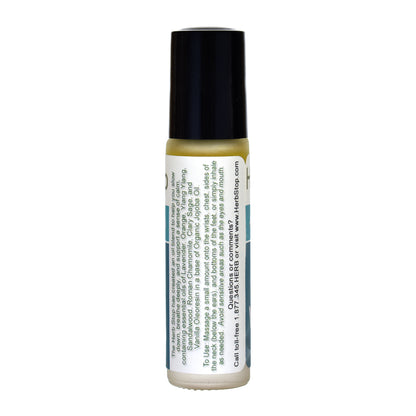 Vagus Vacation Aromatherapy Roll-on bottle with black cap and white label on a white background