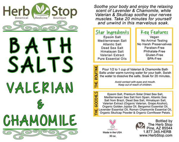 Valerian & Chamomile Bath Salts Label