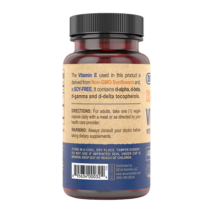 Vitamin E Oil supplement bottle with label on a white background