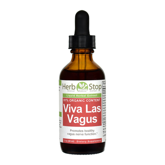 Herb Stop Viva Las Vagus liquid herbal extract bottle on a plain white background.
