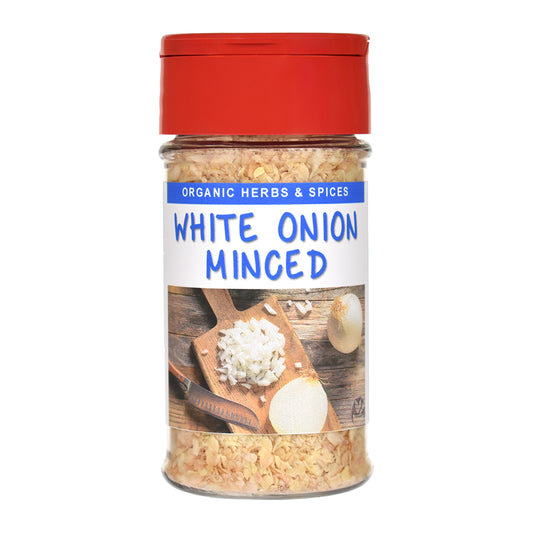 Organic White Onion Minced Jar on a white background