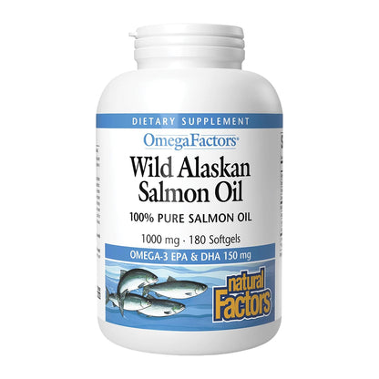 Bottle of Wild Alaskan Salmon Oil supplement on a white background