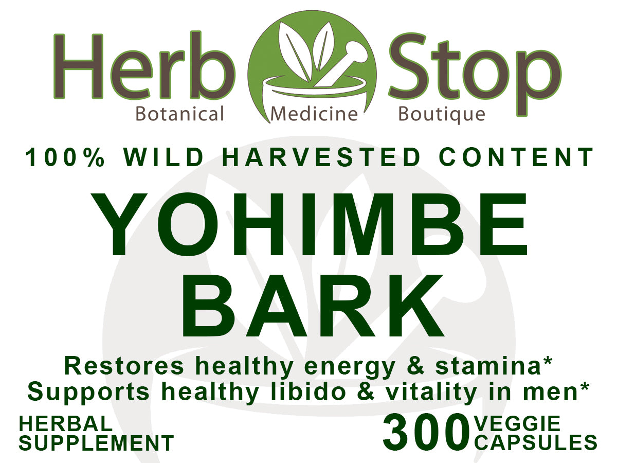 Wild Harvested Yohimbe Bark Capsules Label - Front