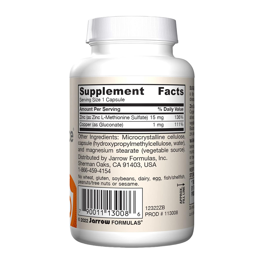 Jarrow Zinc Balance supplement bottle with label on a white background