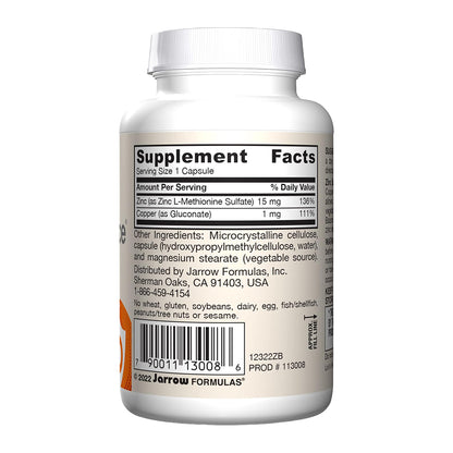 Jarrow Zinc Balance supplement bottle with label on a white background