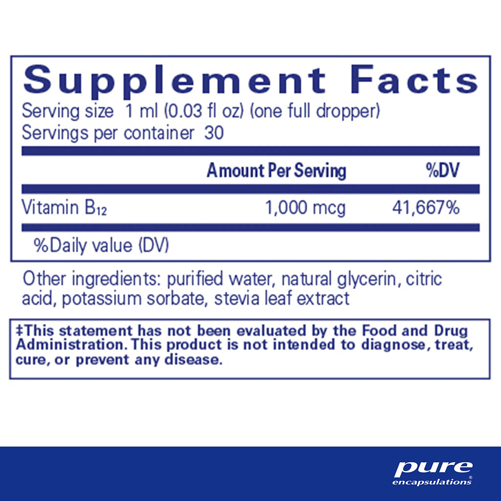 Pure Encapsulations B12 Liquid Supplement Facts