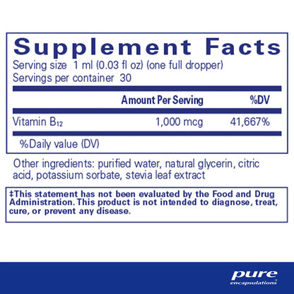 Pure Encapsulations B12 Liquid Supplement Facts