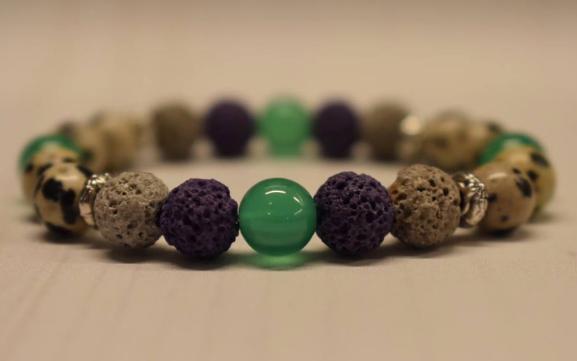 Aromatherapy Bracelet with Dalmatian Jasper and Green Agate