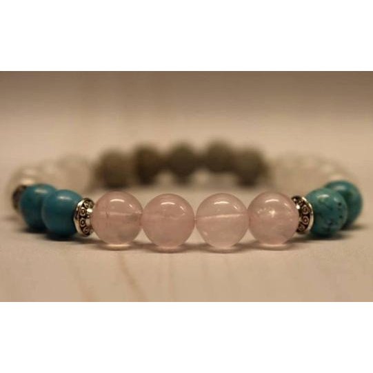 Aromatherapy Bracelet with Rose Quartz, Turquoise and White Jade