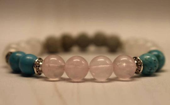 Aromatherapy Bracelet with Rose Quartz, Turquoise and White Jade