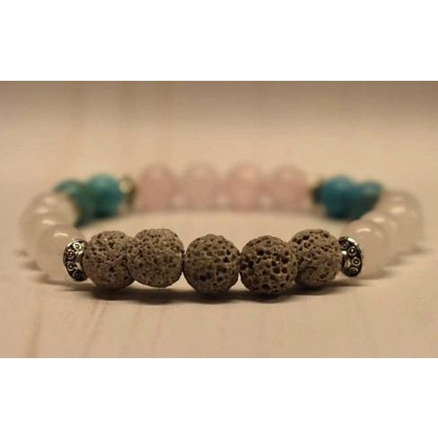 Aromatherapy Bracelet with Rose Quartz, Turquoise and White Jade