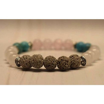 Aromatherapy Bracelet with Rose Quartz, Turquoise and White Jade