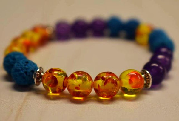 Aromatherapy Bracelet with Amber Resin and Amethyst
