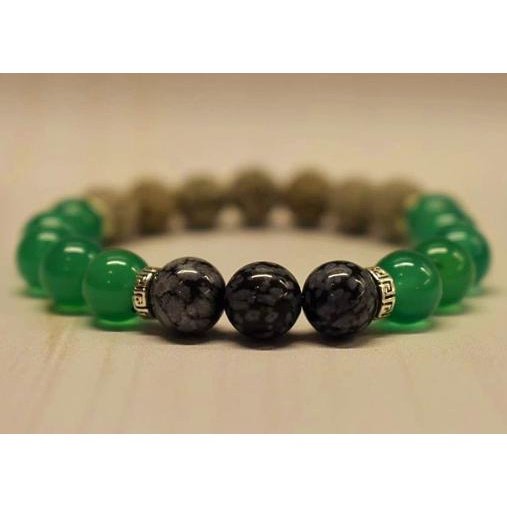 Aromatherapy Bracelet with Snowflake Obsidian and Green Agate