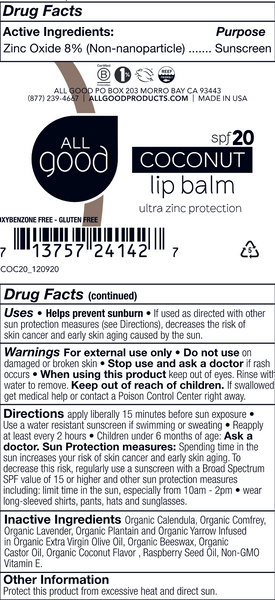 All Good Coconut Lip Balm Drug Facts