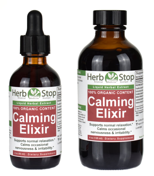 Calming Elixir Herbal Extract Tincture Bottles