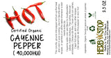 Organic Cayenne Pepper 90k HU Label