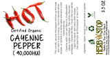 Organic Cayenne Pepper 90k HU Label