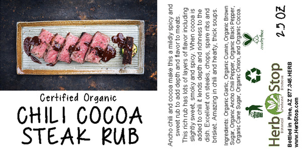 Organic Chili Cocoa Steak Rub Label