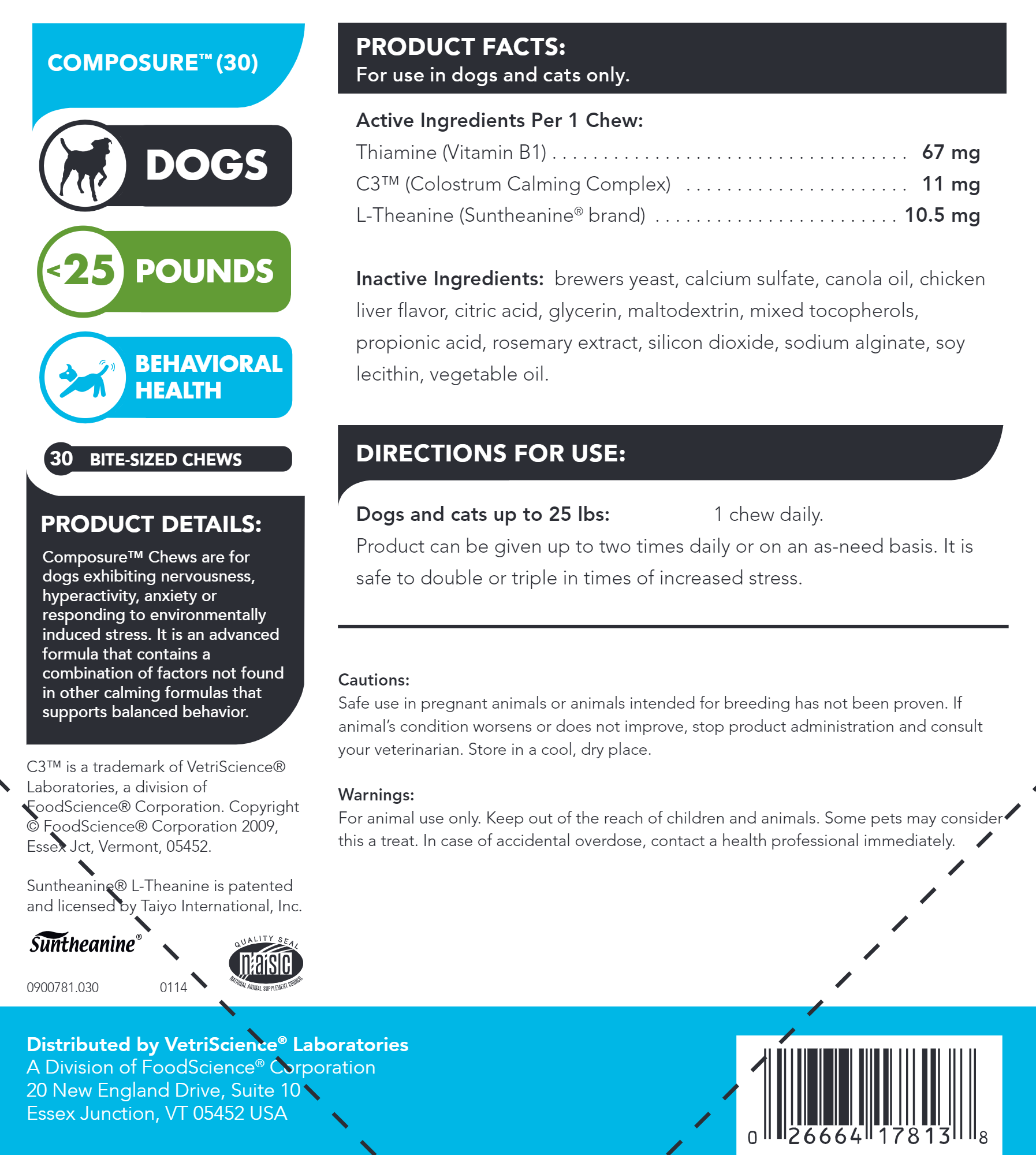 Composure Mini Bite Size Chews Label by Vetri-Science