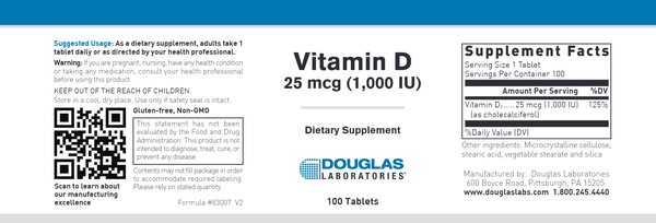 Douglas Labs Vitamin D 1000 IU Label Supplement Facts