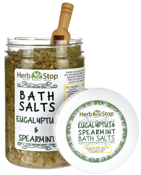 Eucalyptus & Spearmint Bath Salts Open with Scoop