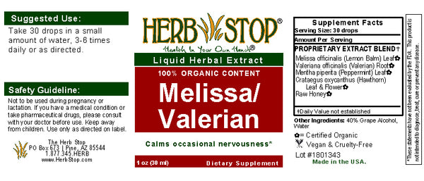 Melissa/Valerian Extract Label