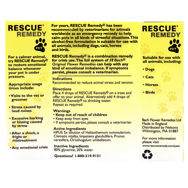 Rescue Remedy For Pets Label