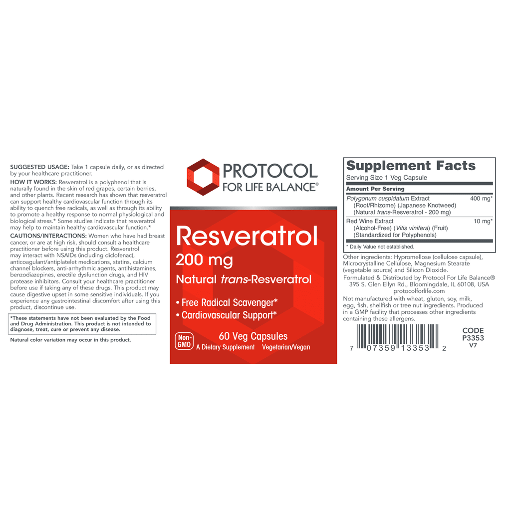 Resveratrol by Protocol For Life Balance Label