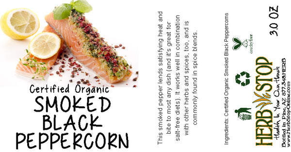 Smoked Black Peppercorns Label