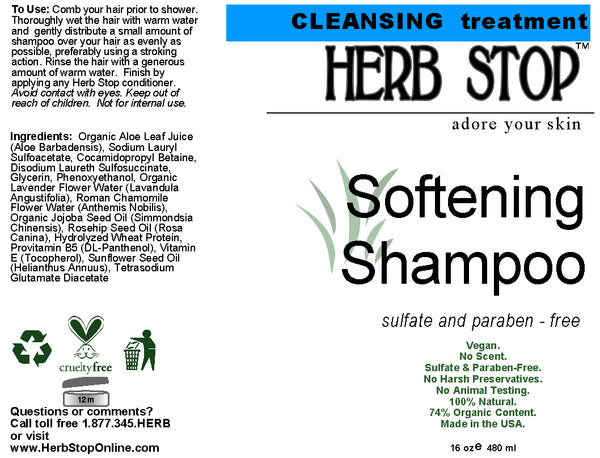 Softening Shampoo Label