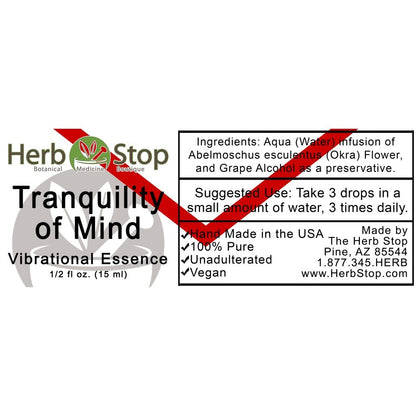 Tranquility of Mind Vibrational Essence Label