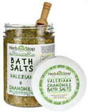 Valerian & Chamomile Bath Salts Open Jar with Scoop