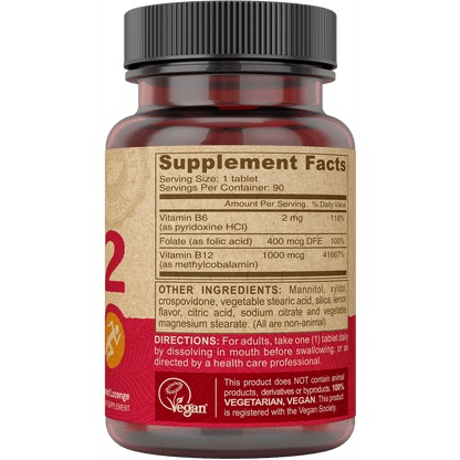Deva Nutrition Vitamin B-12 with Folic Acid & B6 Supplement Facts